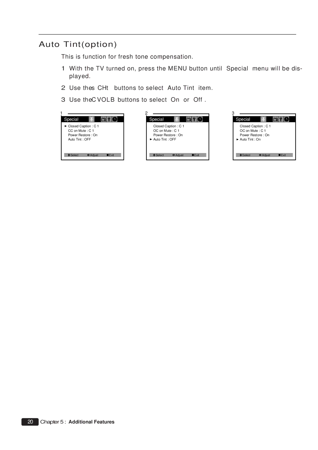 Daewoo DTQ 13P2FC instruction manual Auto Tintoption 