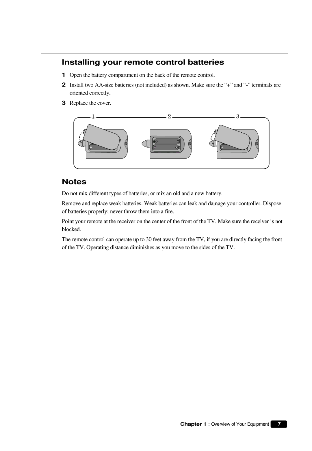 Daewoo DTQ 13V6FCP, DTQ 13V6FCB, DTQ 14U5SC, DTQ 19V6FCB, DTQ 19V6FCP Installing your remote control batteries 