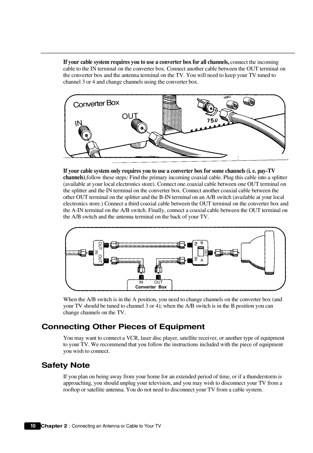 Daewoo DTQ 19V6FCB, DTQ 13V6FCP, DTQ 13V6FCB, DTQ 14U5SC, DTQ 19V6FCP Connecting Other Pieces of Equipment, Safety Note 