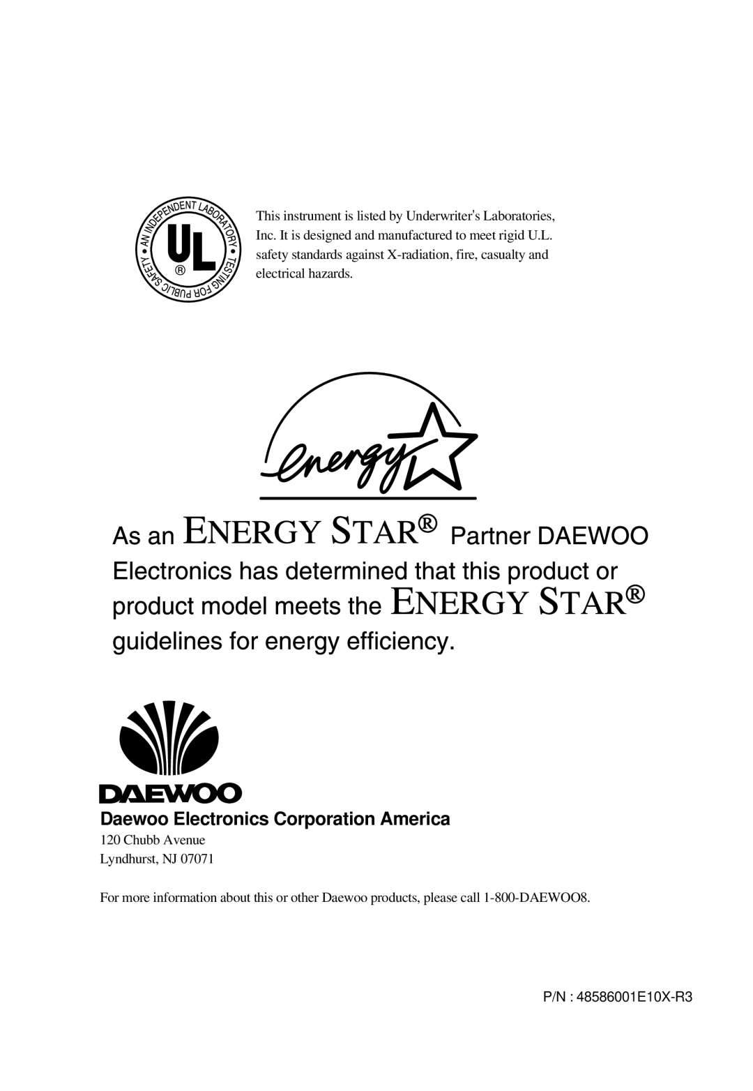 Daewoo DTQ 19V6FCP, DTQ 13V6FCP, DTQ 13V6FCB, DTQ 14U5SC, DTQ 19V6FCB instruction manual Daewoo Electronics Corporation America 