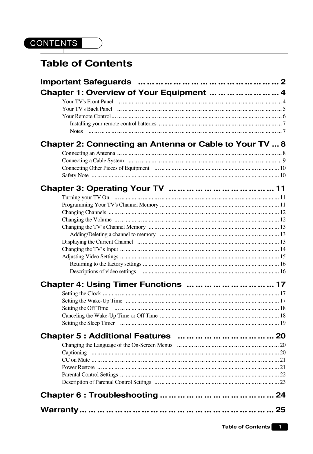 Daewoo DTQ 19V6FCP, DTQ 13V6FCP, DTQ 13V6FCB, DTQ 14U5SC, DTQ 19V6FCB instruction manual Table of Contents 