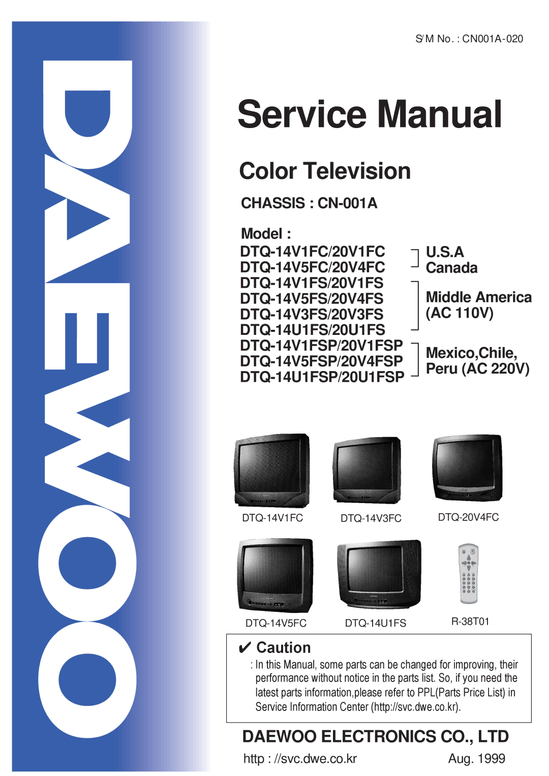 Daewoo DTQ-14U1FSP/20U1FSP, DTQ-14V1FC/20V1FC, DTQ-14V1FS/20V1FS, DTQ-14V5FS/20V4FS service manual Color Television 