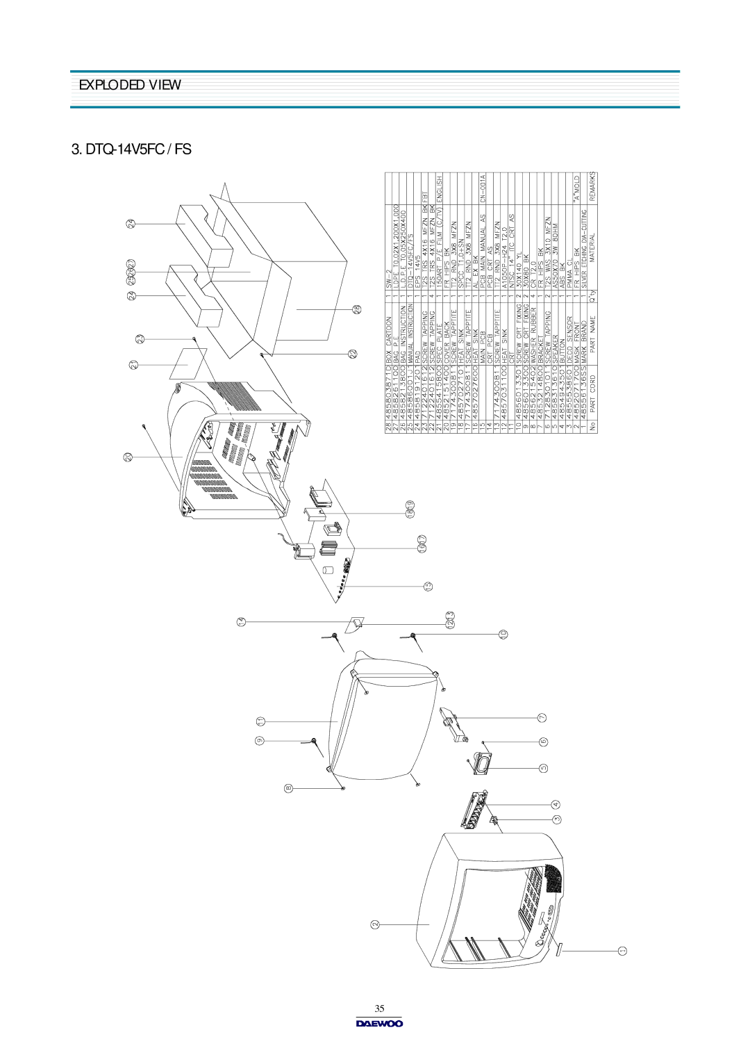 Daewoo DTQ-14U1FS/20U1FS, DTQ-14V1FC/20V1FC, DTQ-14V6NB/14V6NP, DTQ-14U1FSP/20U1FSP, DTQ-14V6FBB/14V6FPP DTQ-14V5FC / FS 