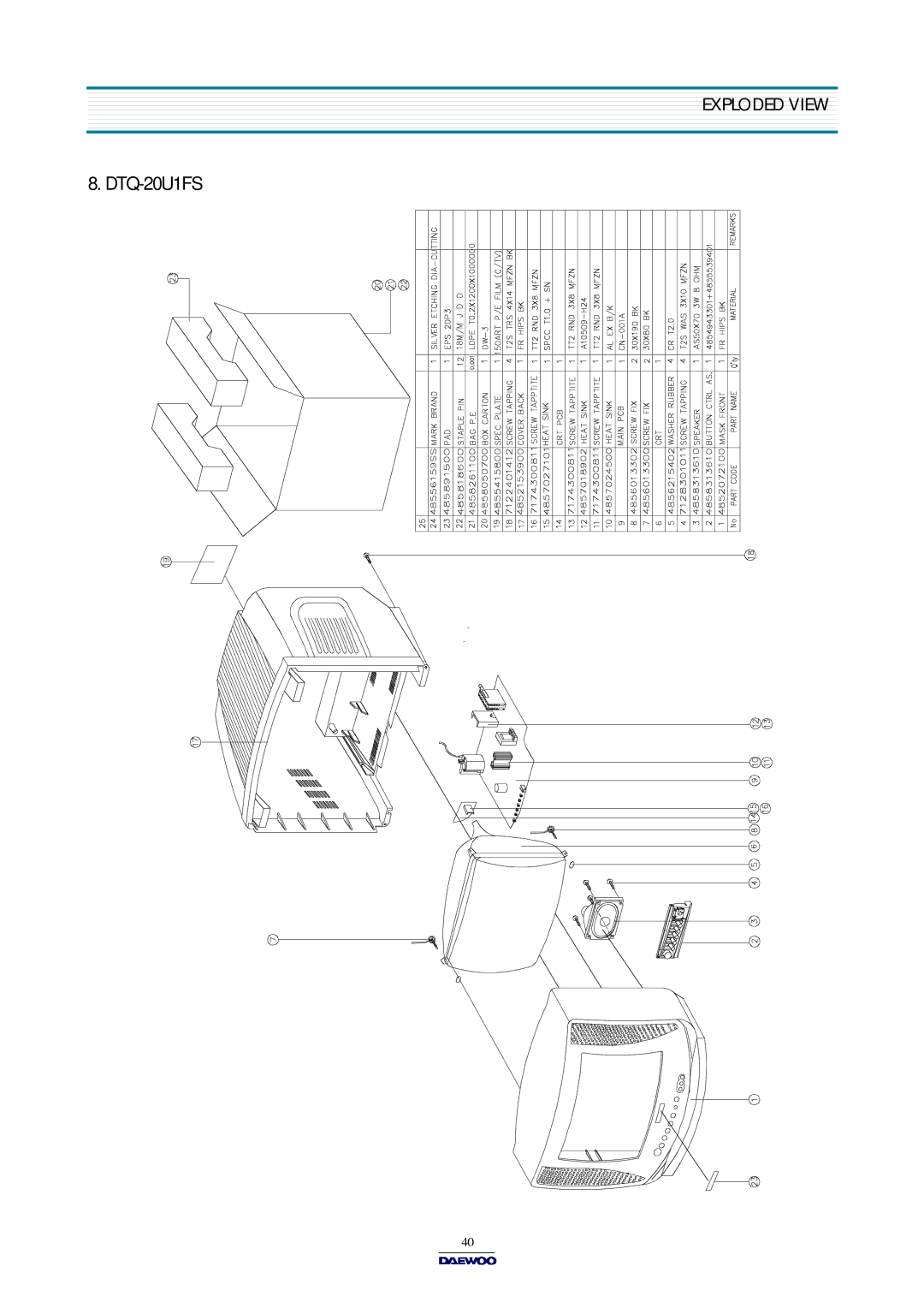 Daewoo DTQ-14U1FSP/20U1FSP, DTQ-14V1FC/20V1FC, DTQ-14V6NB/14V6NP, DTQ-14V6FBB/14V6FPP, DTQ-14V1FS/20V1FS DTQ-20U1FS 