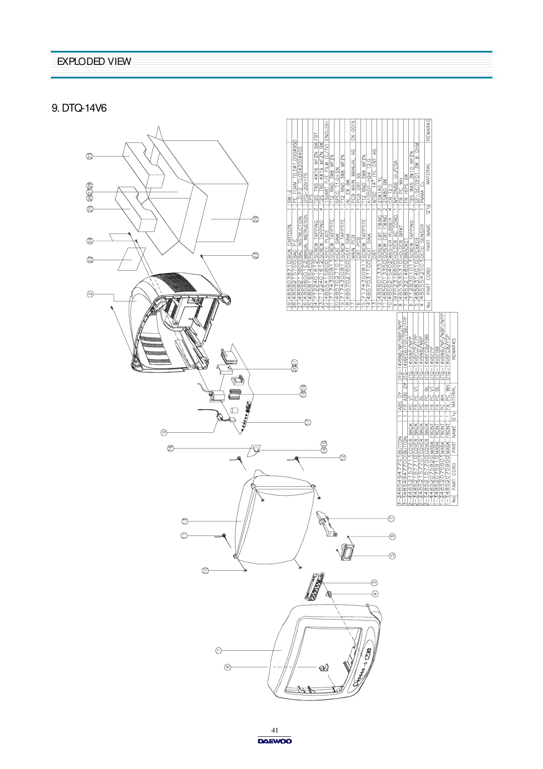 Daewoo DTQ-14V6FBB/14V6FPP, DTQ-14V1FC/20V1FC, DTQ-14V6NB/14V6NP, DTQ-14U1FSP/20U1FSP, DTQ-14V1FS/20V1FS, DTQ-14V6NBP/14V6NPP 