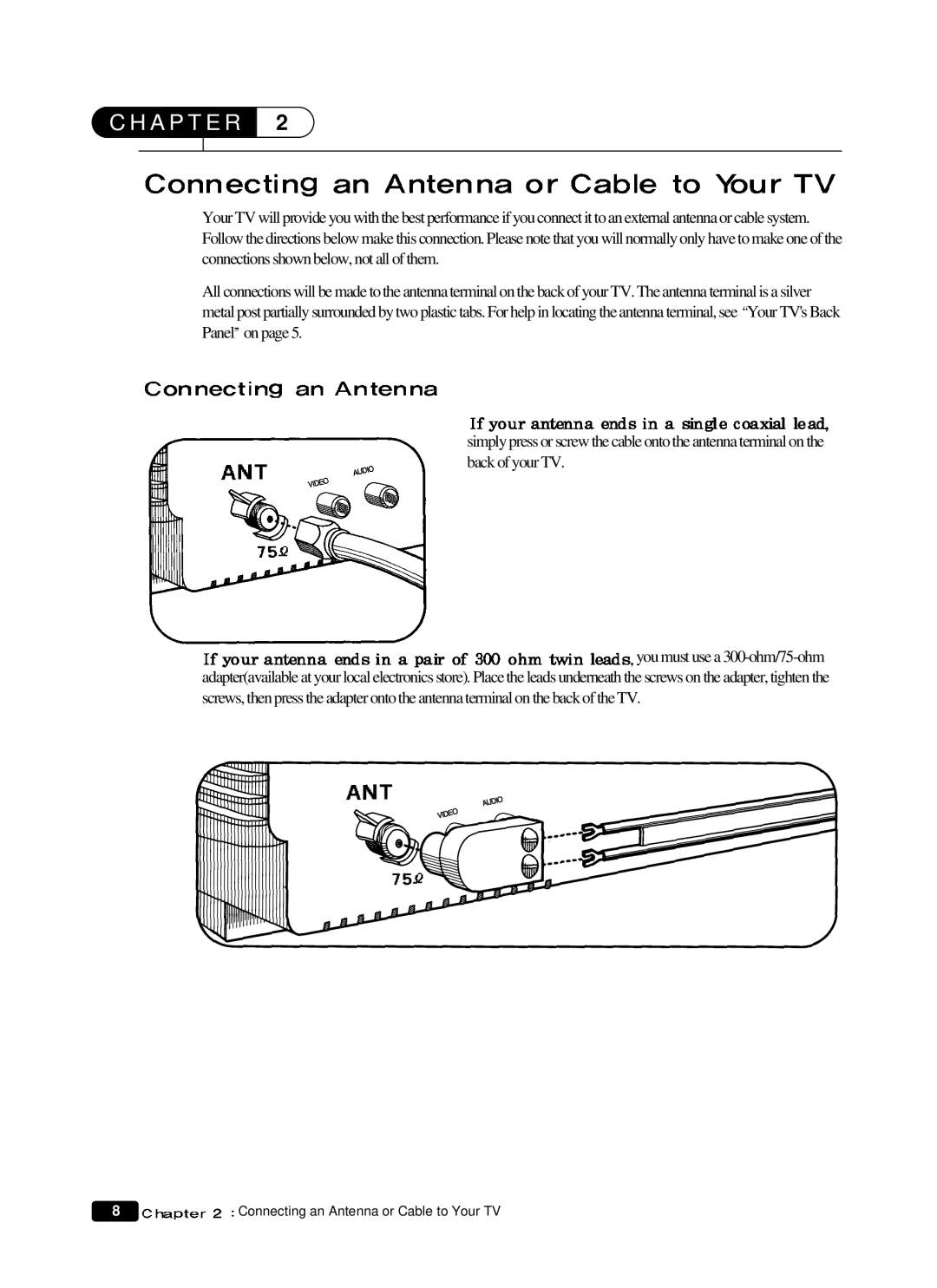 Daewoo DTQ 20V1FCN, DTQ 14V4SCN, DTQ 14V1FCN, DTQ 20V4SCN manual Connecting an Antenna or Cable to Your TV 