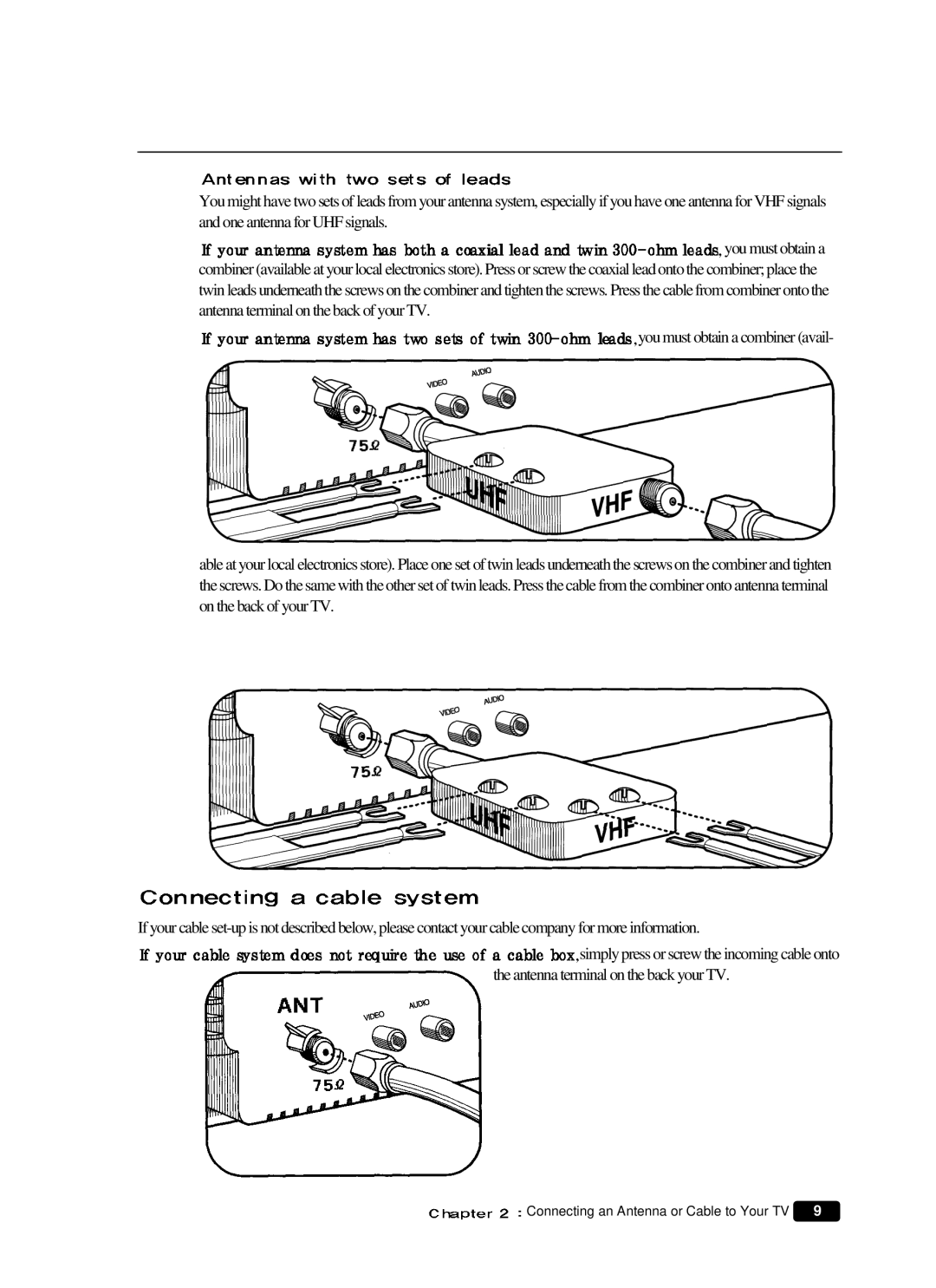 Daewoo DTQ 20V4SCN, DTQ 14V4SCN, DTQ 14V1FCN, DTQ 20V1FCN manual Connecting an Antenna or Cable to Your TV 