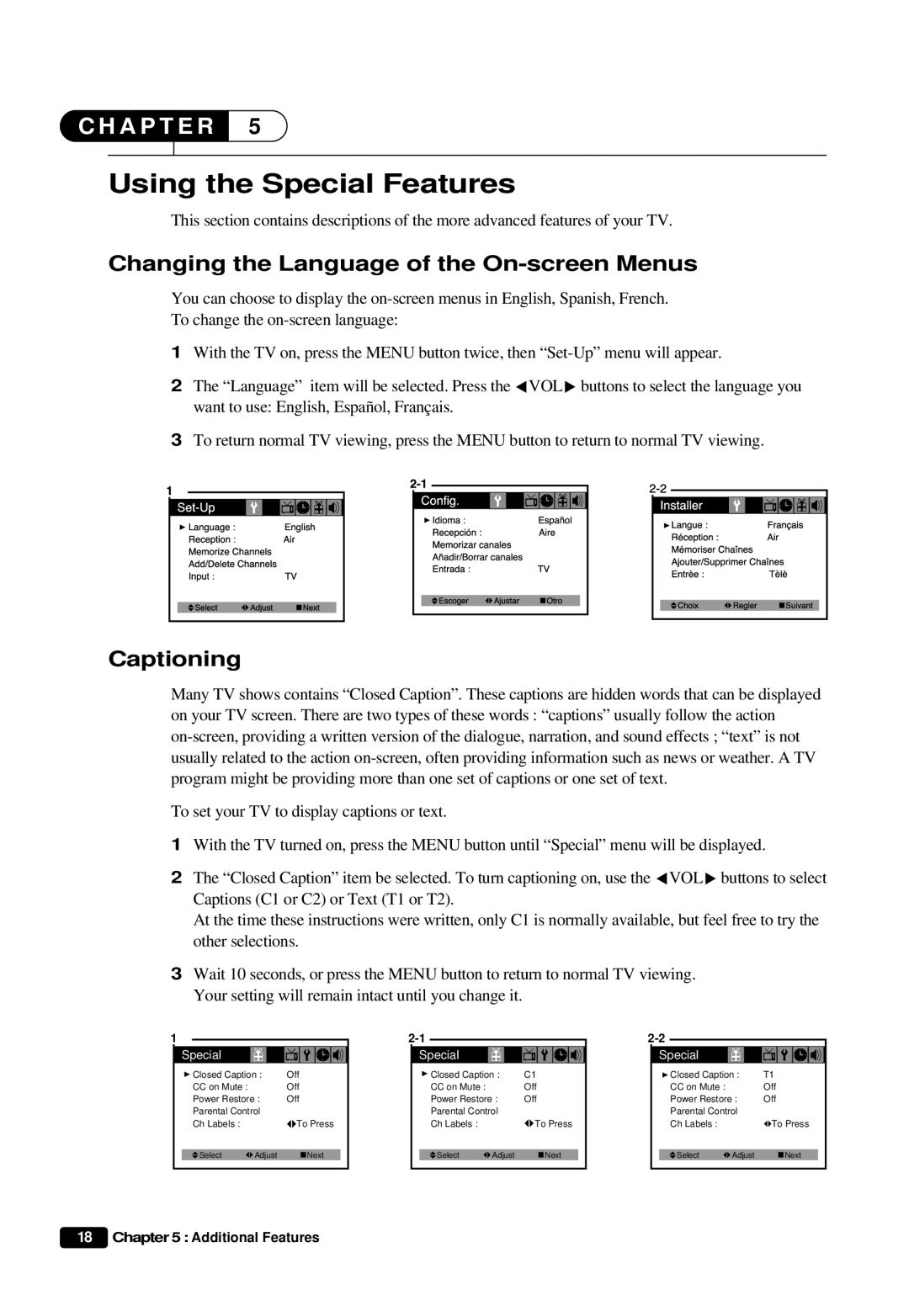 Daewoo DTQ 20U6SC instruction manual Using the Special Features, Changing the Language of the On-screen Menus, Captioning 