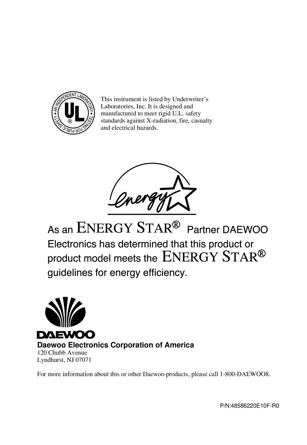 Daewoo DTQ 20U6SC instruction manual Daewoo Electronics Corporation of America 