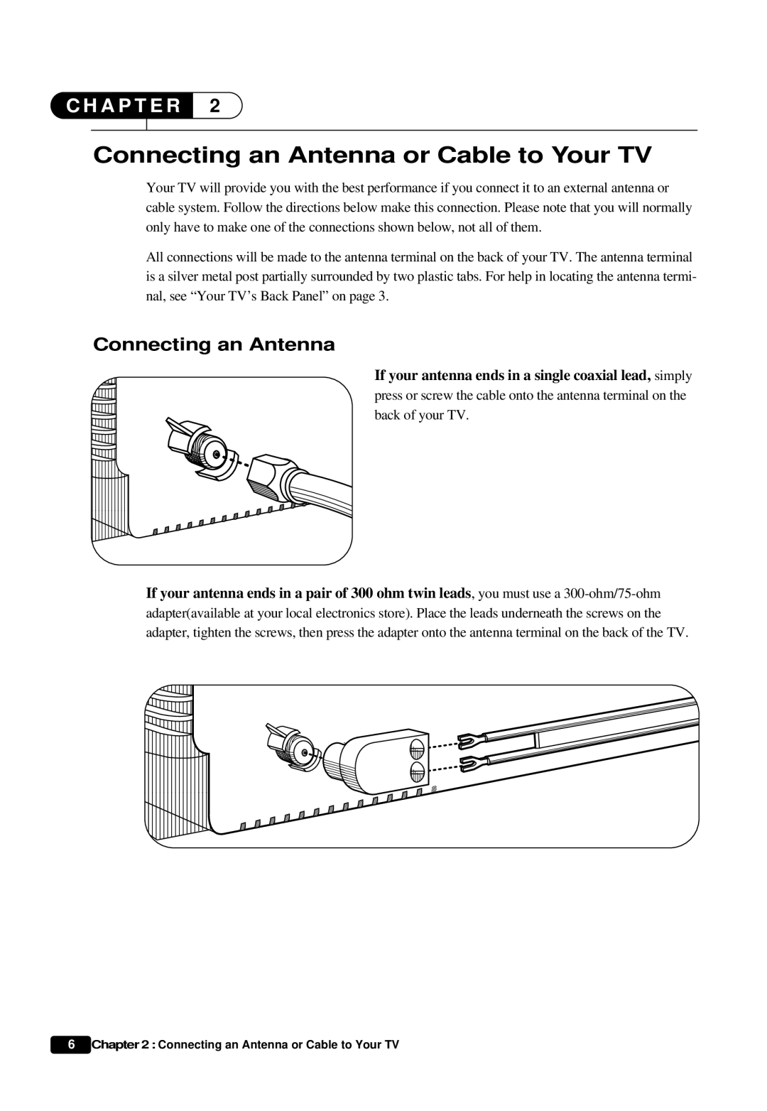 Daewoo DTQ 20U6SC instruction manual Connecting an Antenna or Cable to Your TV 