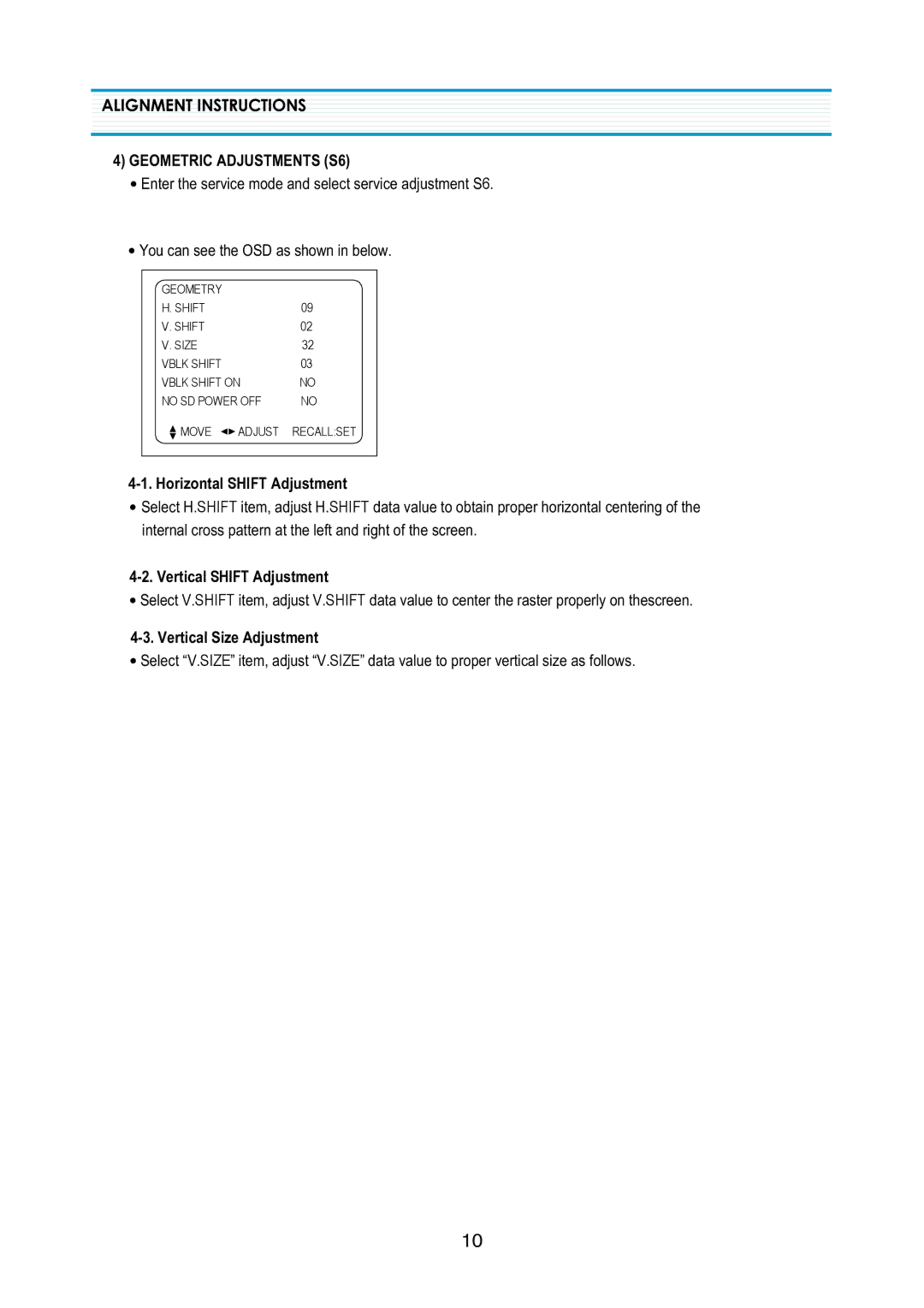 Daewoo DTQ-21U4SSN, DTQ-2133SSN, DTQ-2133SSFN service manual Geometric Adjustments S6, Horizontal Shift Adjustment 