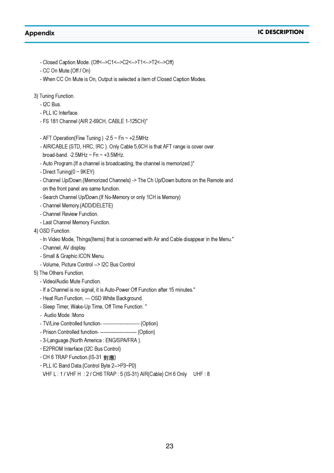 Daewoo DTQ-2133SSN, DTQ-2133SSFN, DTQ-21U4SSN service manual IC Description 