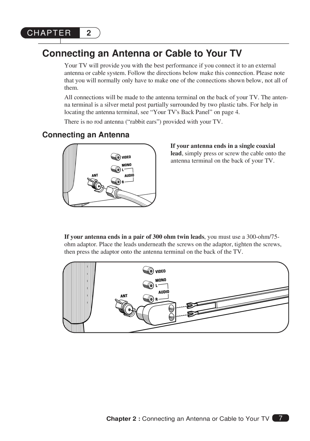 Daewoo DTQ 27S2FCV, DTQ 25S2FCV instruction manual Connecting an Antenna or Cable to Your TV 