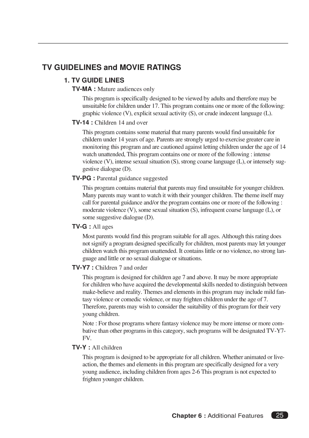 Daewoo DTQ 27S2FCV, DTQ 25S2FCV instruction manual TV Guidelines and Movie Ratings, TV Guide Lines 