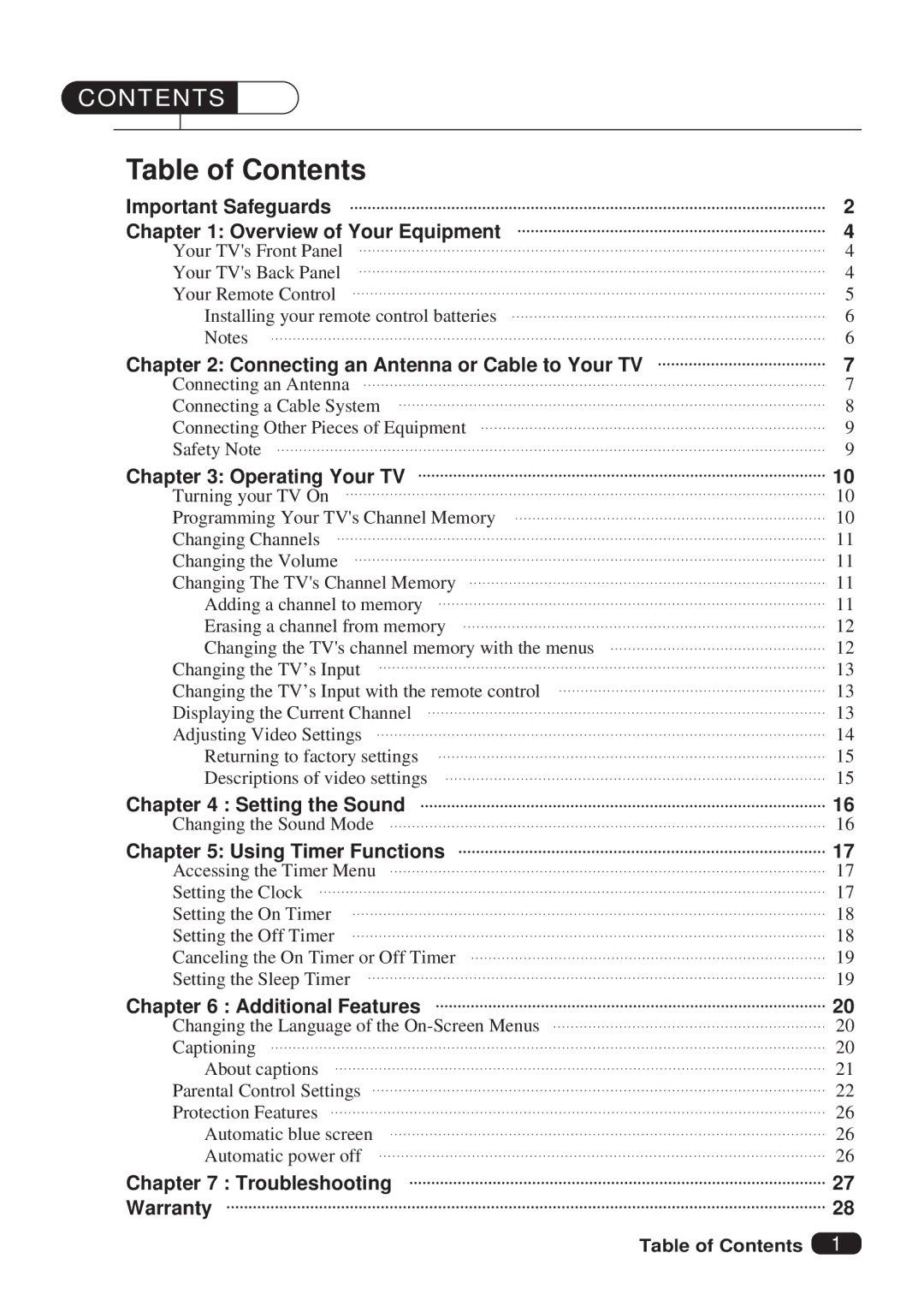 Daewoo DTQ 27S2FCV, DTQ 25S2FCV instruction manual Table of Contents 