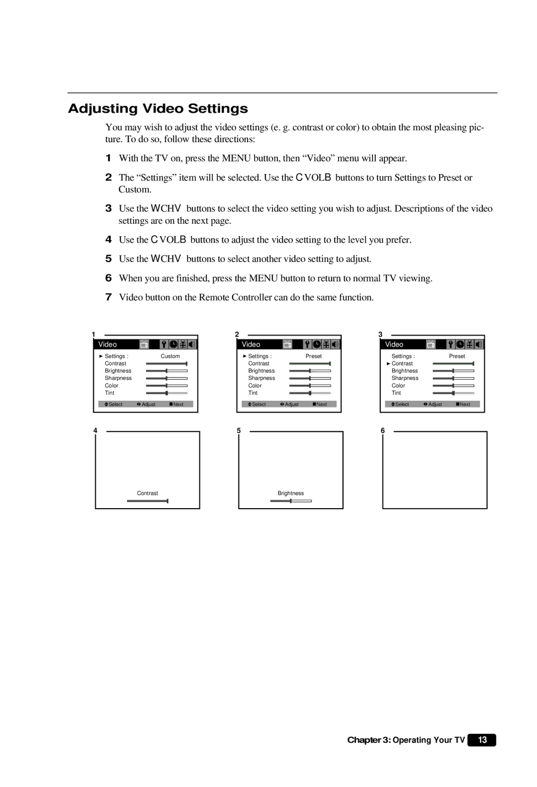 Daewoo DTQ 27S3FC, DTQ 27S4FC, DTQ 25S3FC instruction manual Adjusting Video Settings 