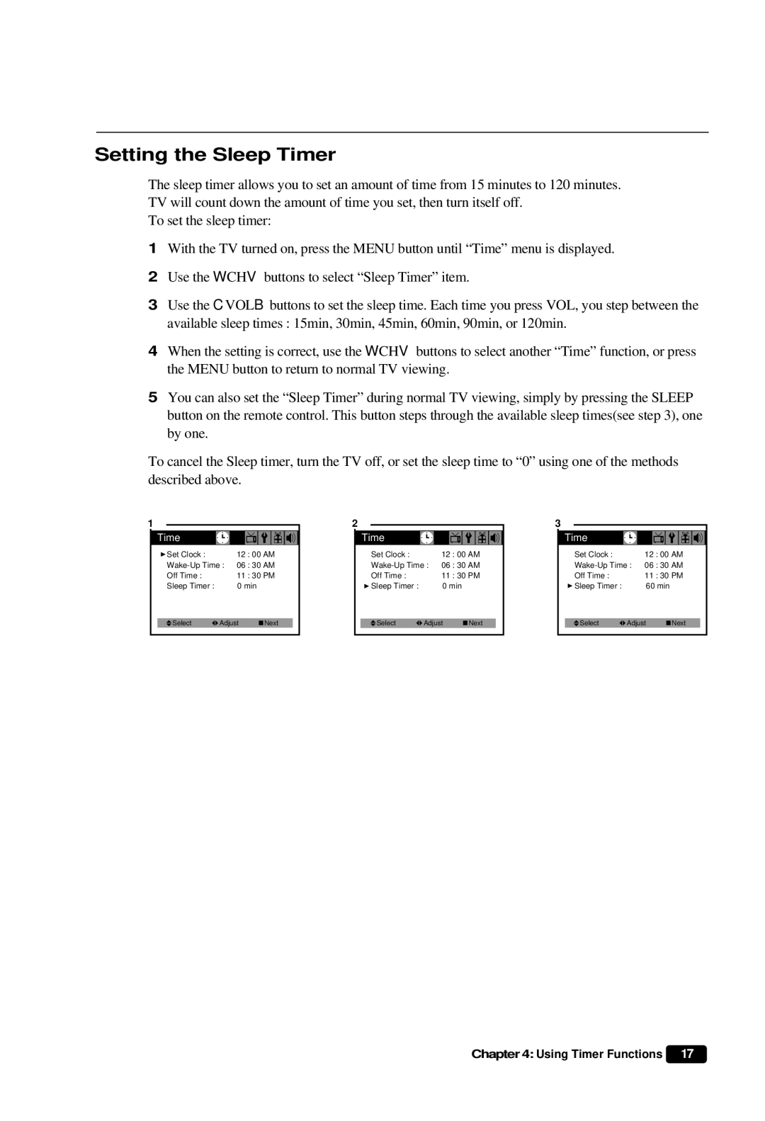 Daewoo DTQ 27S3FC, DTQ 27S4FC, DTQ 25S3FC instruction manual Setting the Sleep Timer 