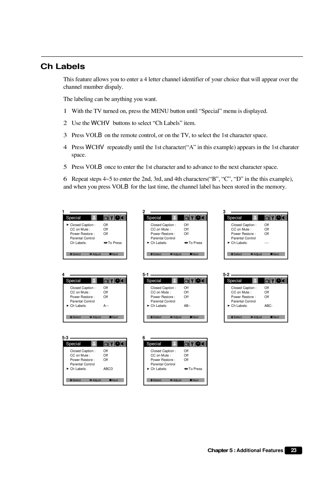 Daewoo DTQ 27S3FC, DTQ 27S4FC, DTQ 25S3FC instruction manual Ch Labels, Special 