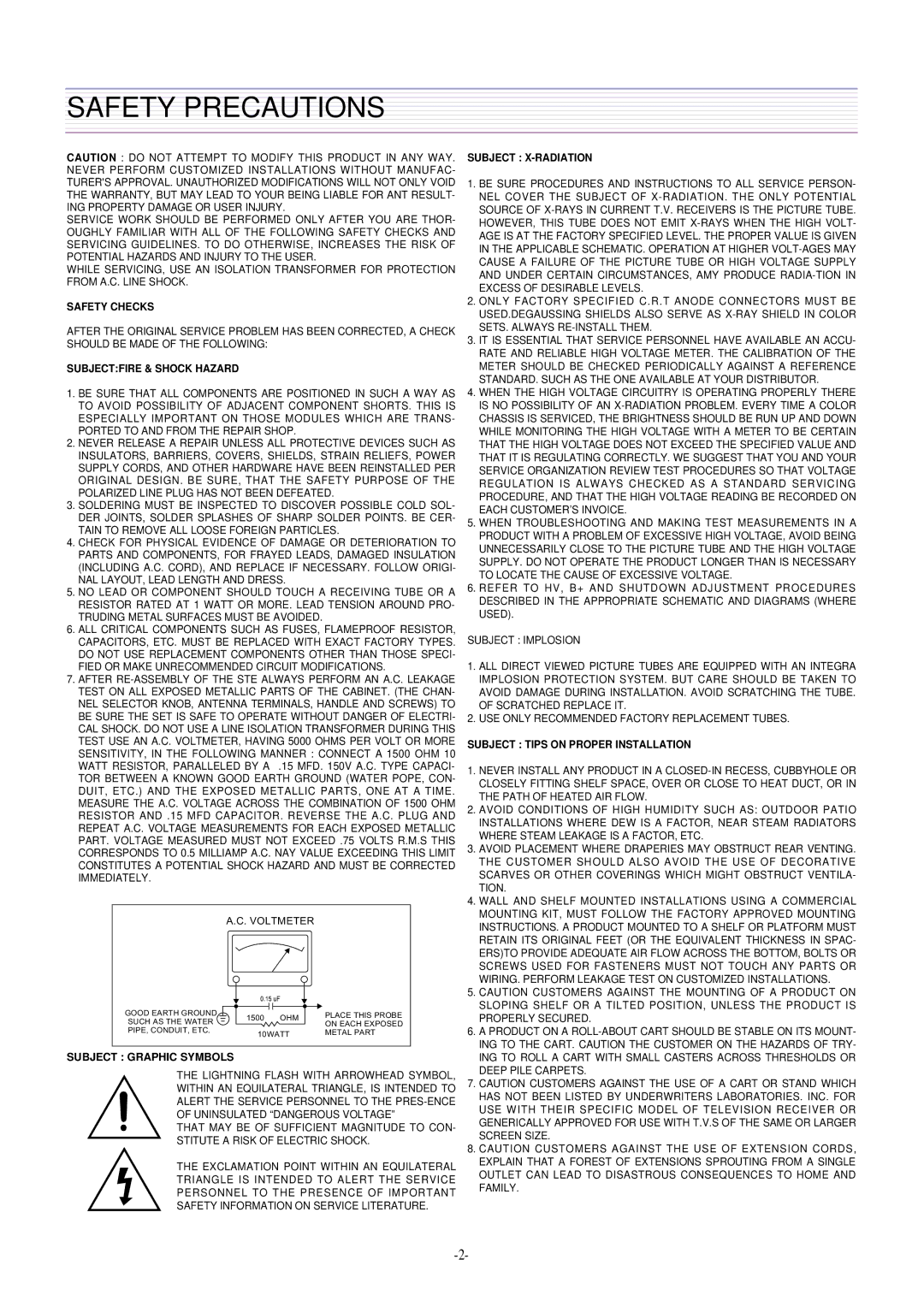 Daewoo CN-400FN DTQ-29U1SCV DTQ-29U1SSFV DTQ-29U1SCSV, DTQ-29U4SCV, DTQ-29U5SSFV, CN-401FN Safety Precautions, Safety Checks 