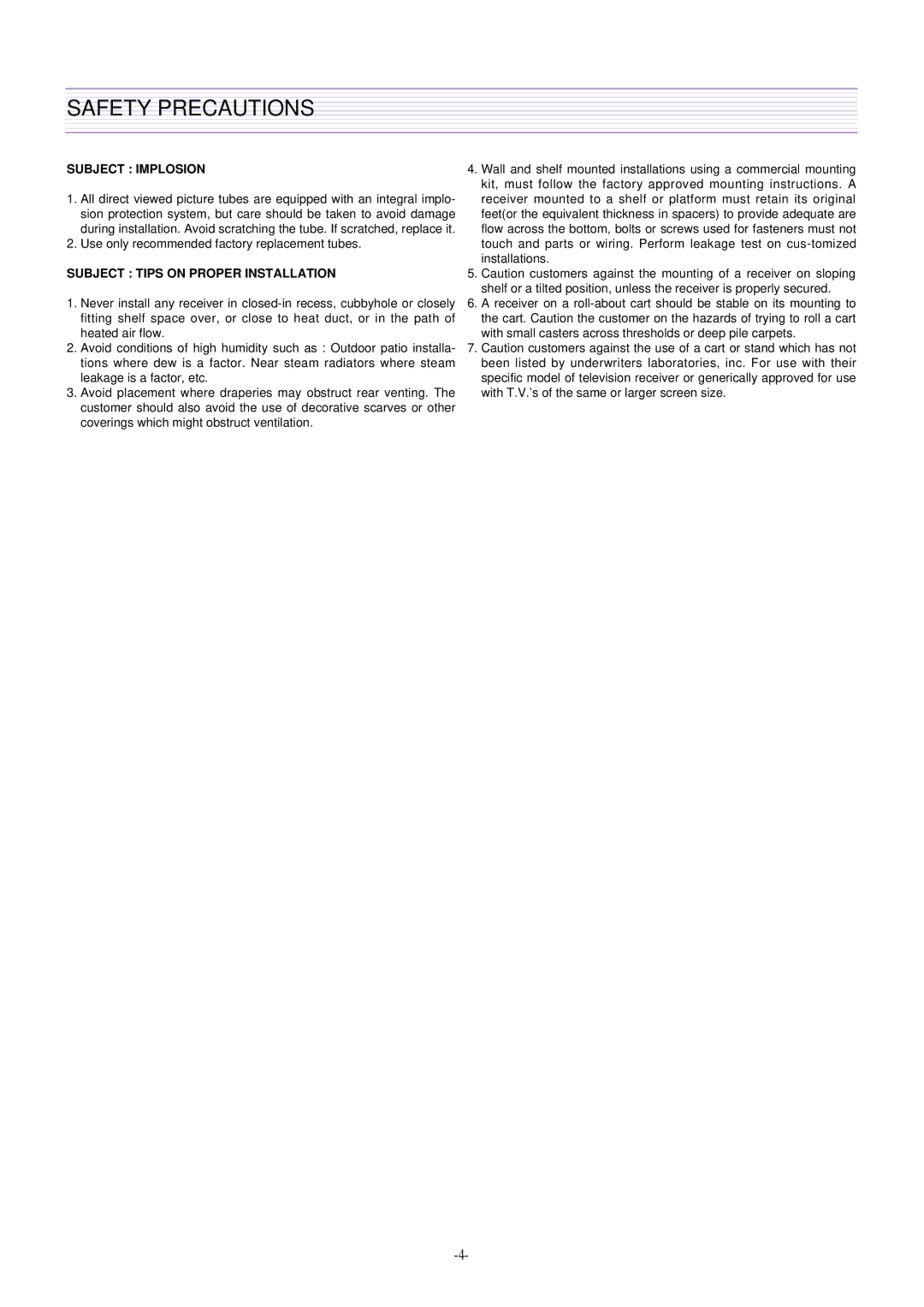 Daewoo DTQ-29U5SSFV, DTQ-29U4SCV, CN-401FN, CN-400FN DTQ-29U1SCV DTQ-29U1SSFV DTQ-29U1SCSV service manual Subject Implosion 