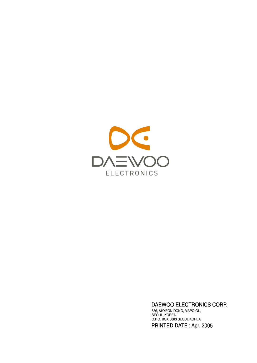 Daewoo DTQ-29U5SSFV, DTQ-29U4SCV, CN-401FN service manual Daewoo Electronics Corp, PRINTED DATE Apr 