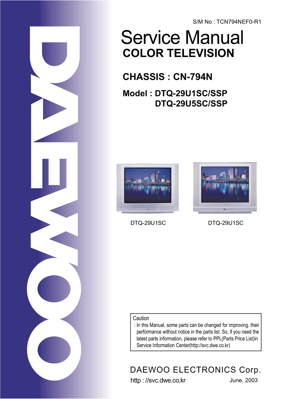 Daewoo DTQ-29U1SC/SSP, DTQ-29U5SC/SSP service manual Color Television 