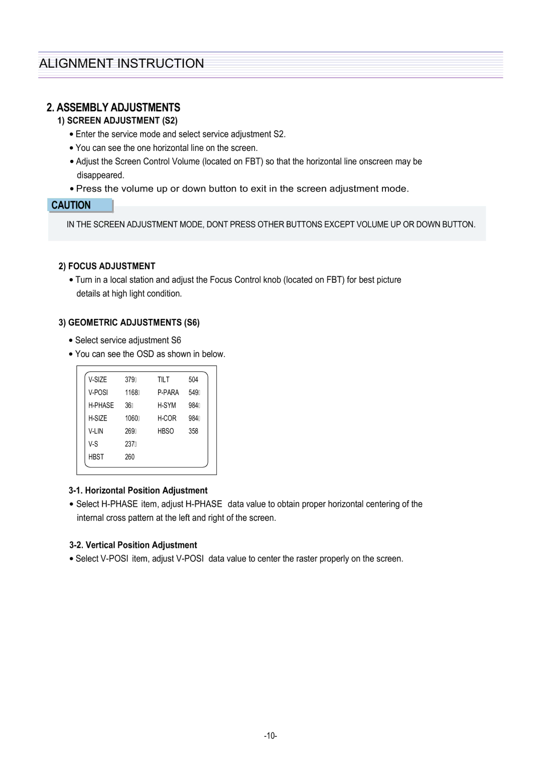 Daewoo DTQ-29U1SC/SSP, DTQ-29U5SC/SSP service manual Assembly Adjustments 