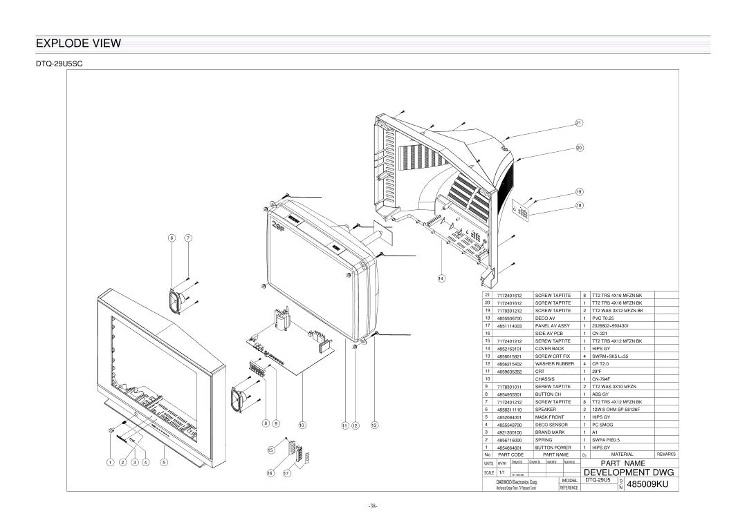 Daewoo DTQ-29U1SC/SSP, DTQ-29U5SC/SSP service manual 485009KU 