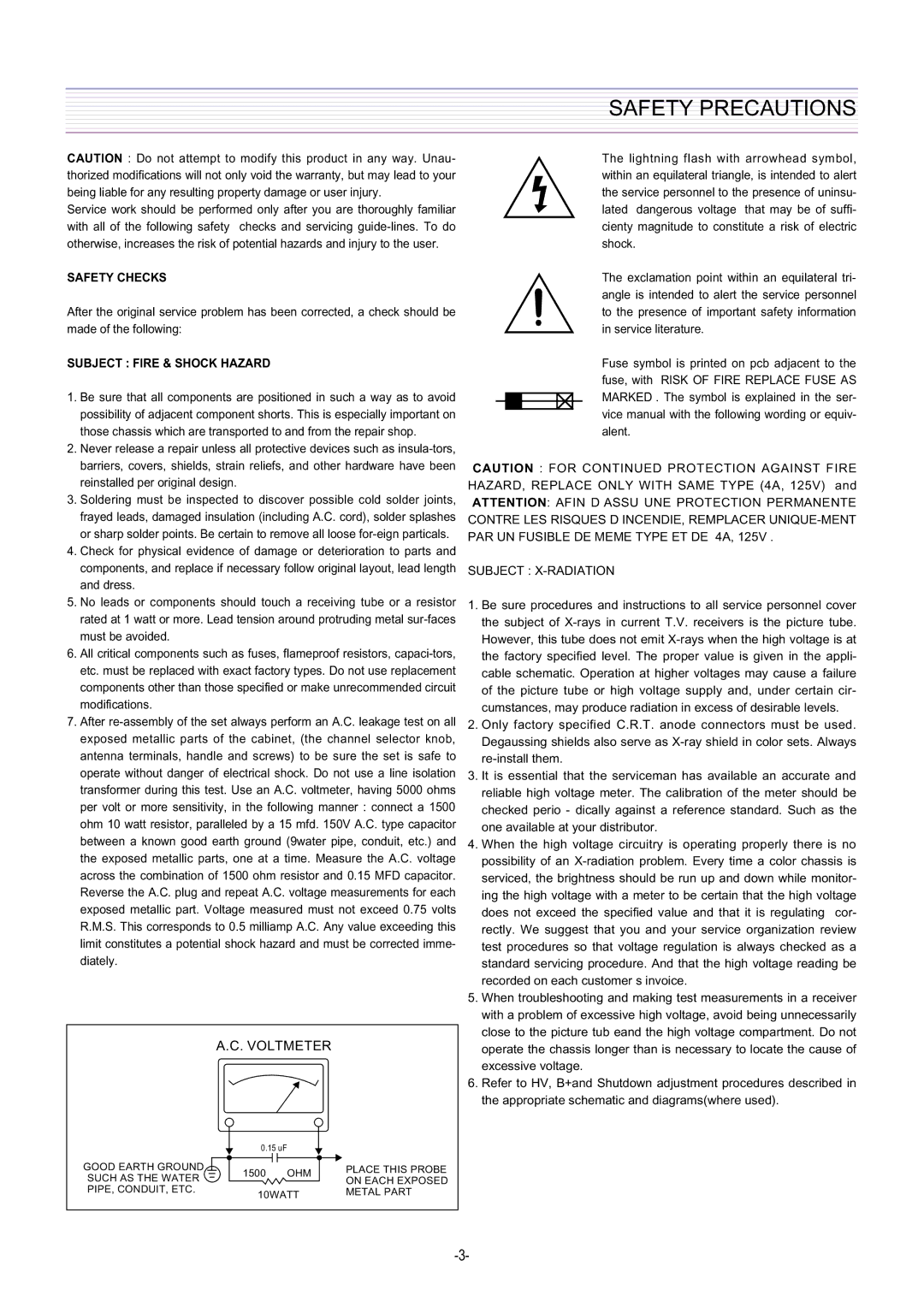 Daewoo DTQ-29U5SC/SSP, DTQ-29U1SC/SSP service manual Safety Precautions 