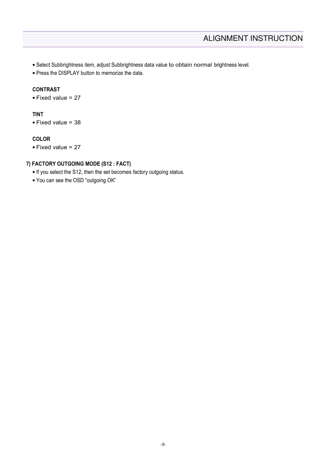 Daewoo DTQ-29M5SSN, DTQ-29U8SSN, DTQ-29M2FS, DTQ-27U8SCN service manual Contrast 