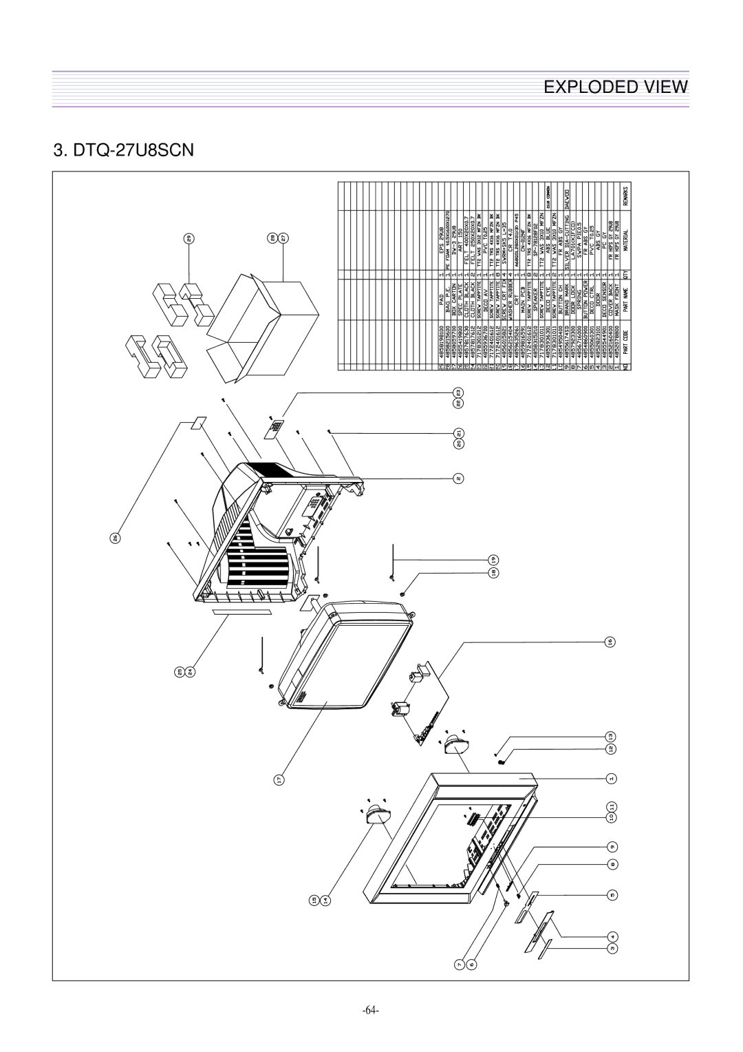 Daewoo DTQ-29M2FS, DTQ-29U8SSN, DTQ-29M5SSN, DTQ-27U8SCN service manual Exploded View 