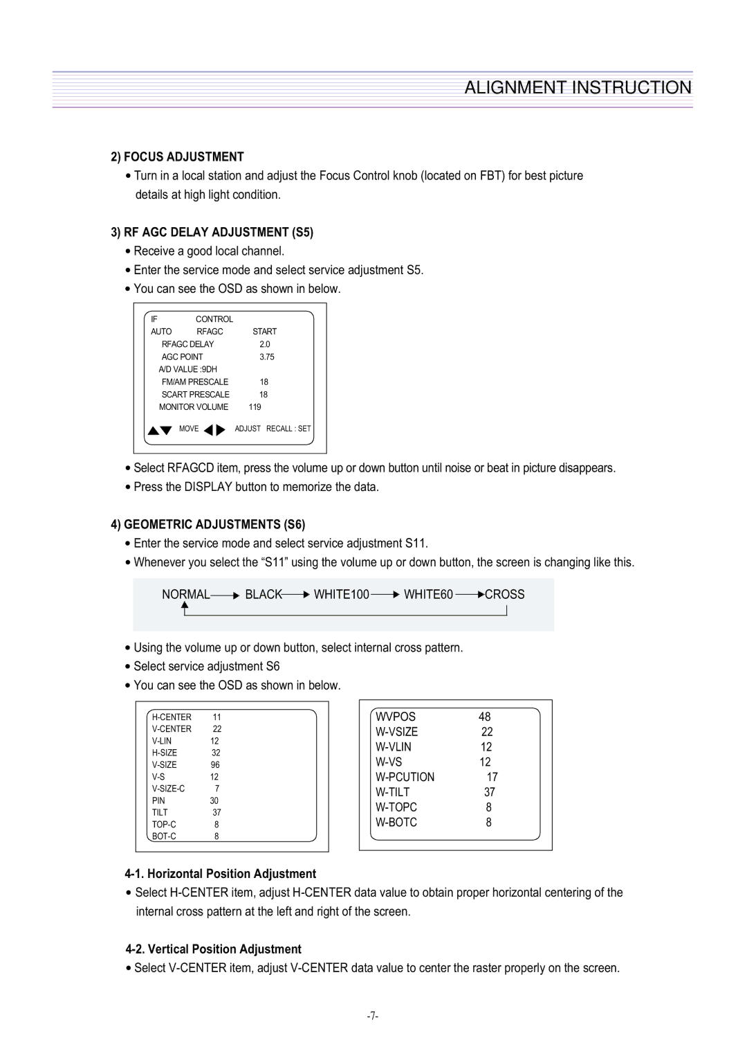 Daewoo DTQ-29U8SSN, DTQ-29M2FS, DTQ-29M5SSN, DTQ-27U8SCN service manual Focus Adjustment 