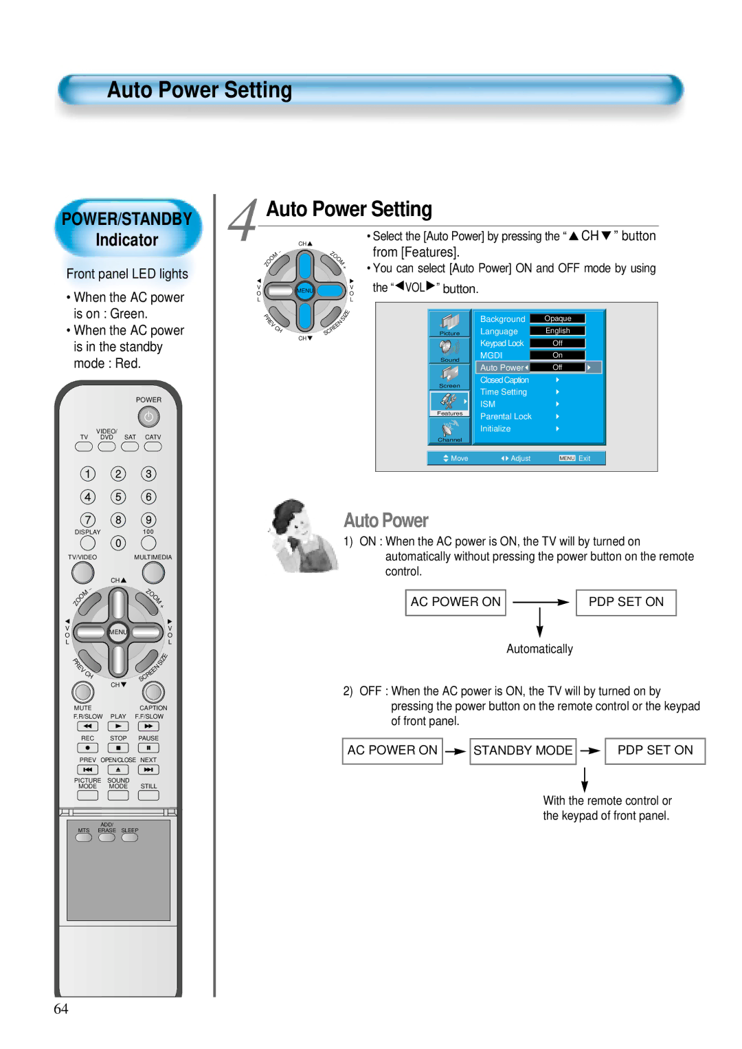 Daewoo DTS - 42 user manual Auto Power Setting 