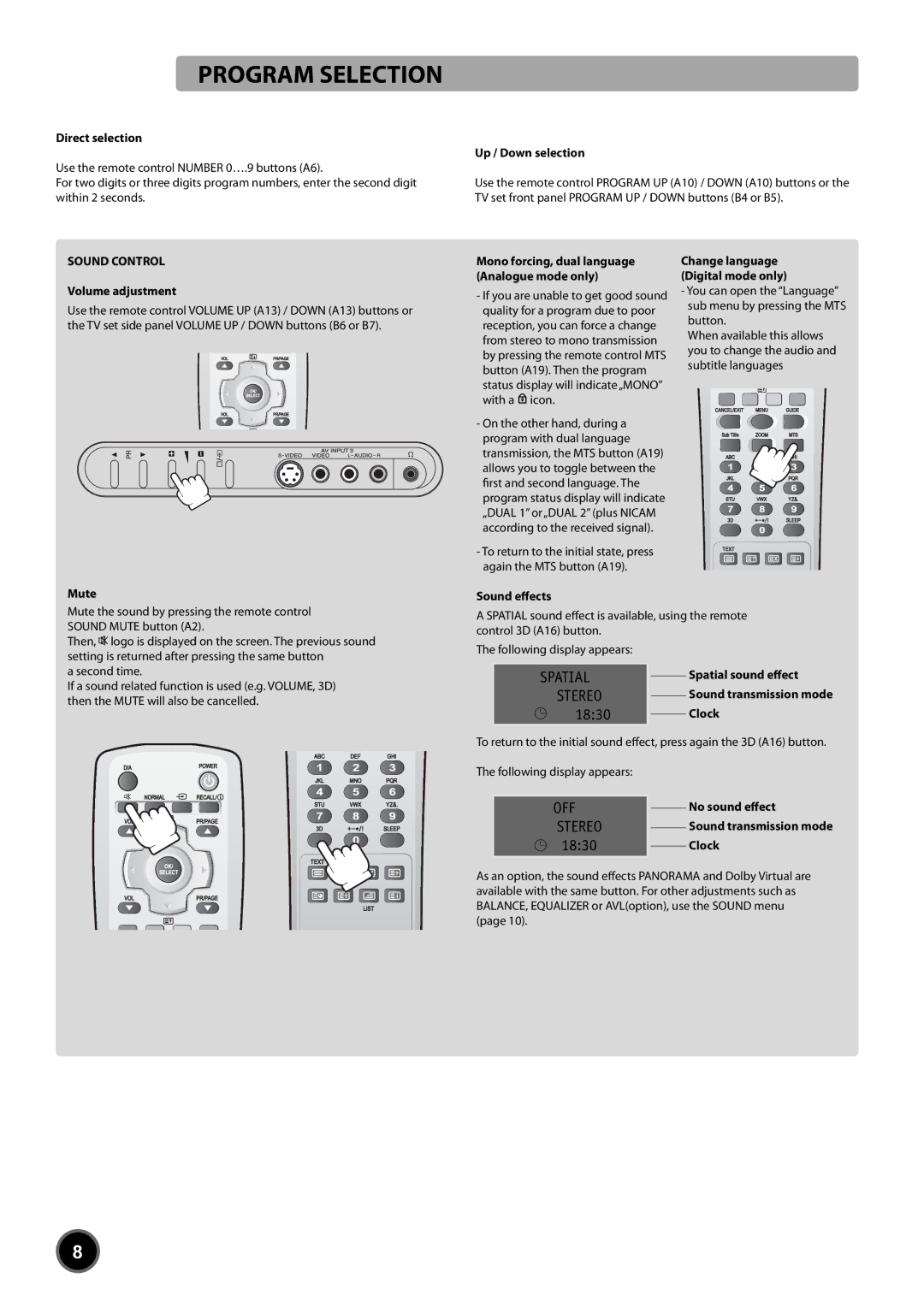 Daewoo DUB-2850GB, DUB-2842GB instruction manual Program Selection, Sound Control 