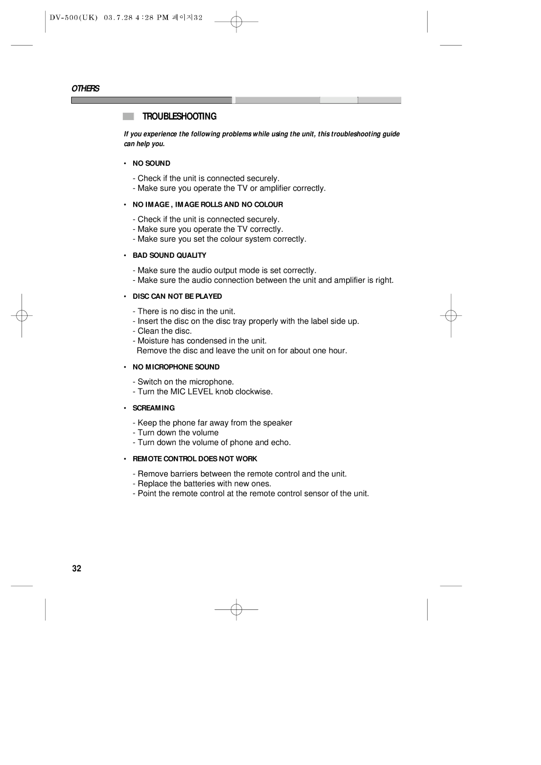 Daewoo DV-500 owner manual Troubleshooting 