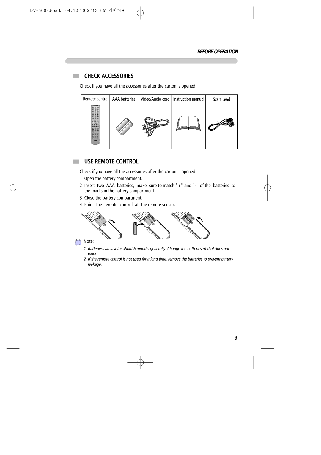 Daewoo DV-600 instruction manual Check Accessories, USE Remote Control, Scart Lead 