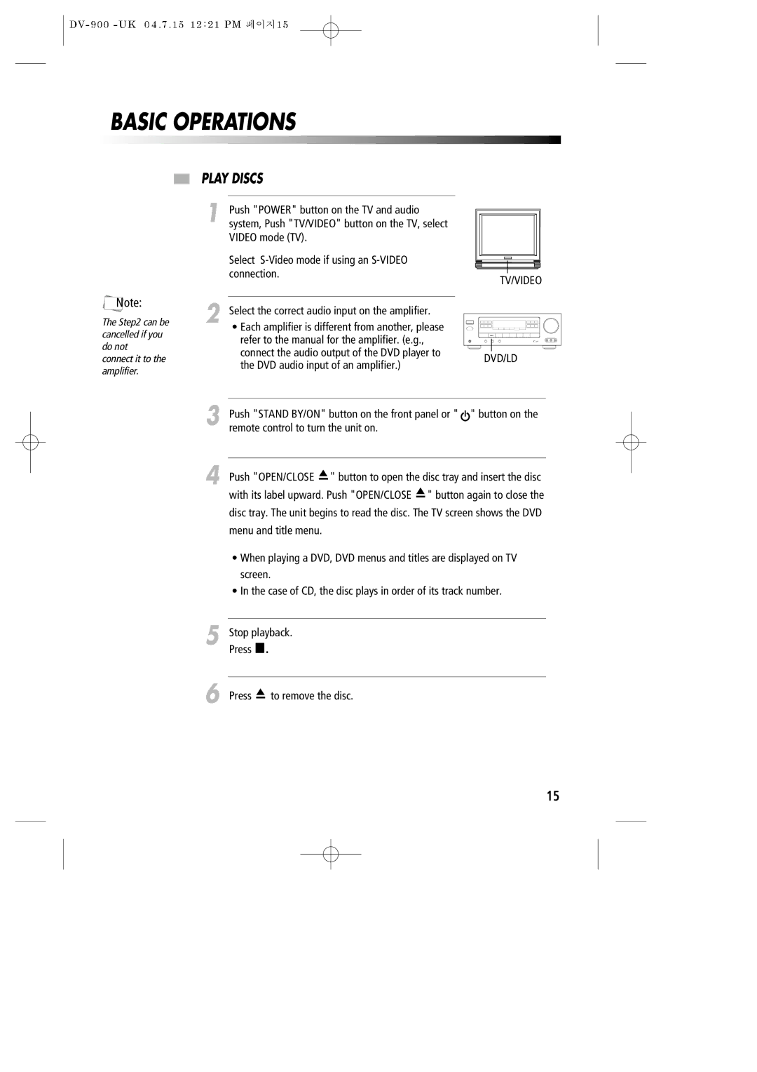 Daewoo DV-900 instruction manual Basic Operations, Play Discs 