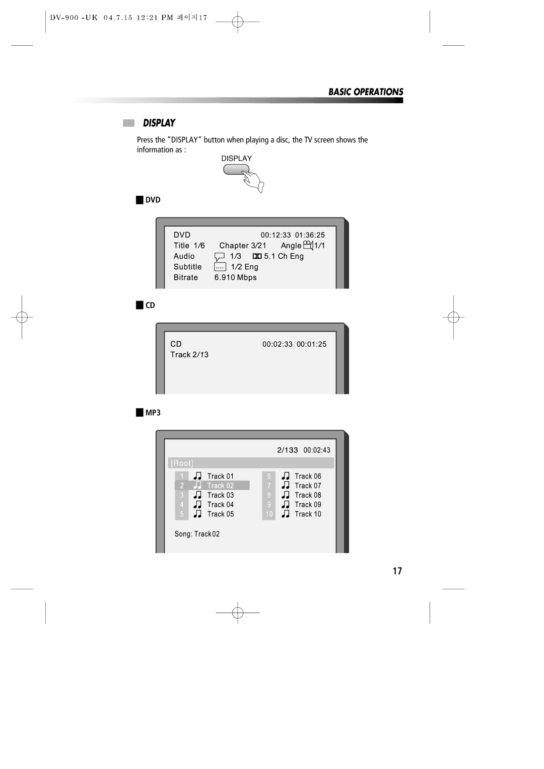 Daewoo DV-900 instruction manual Display 