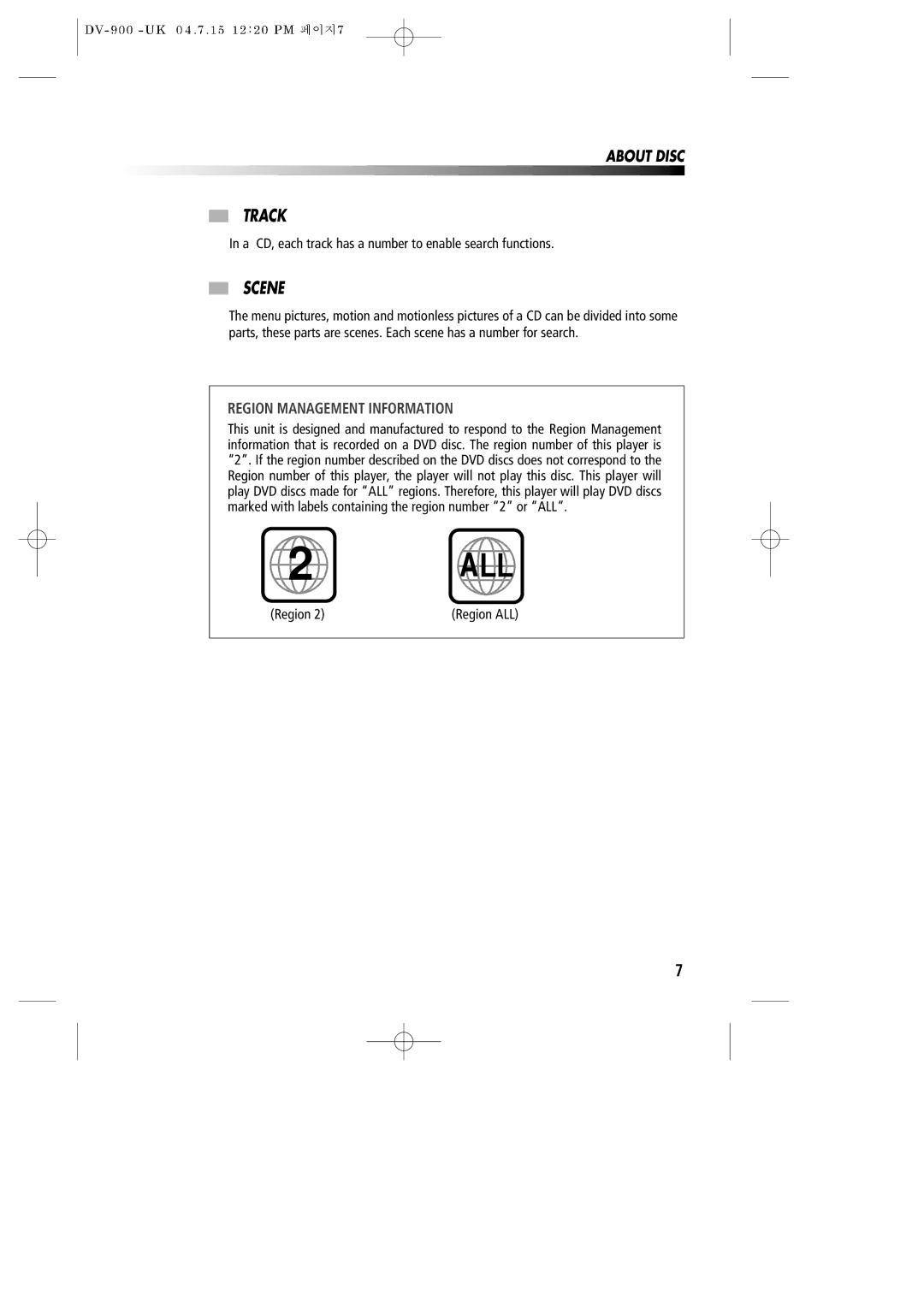 Daewoo DV-900 instruction manual Track, Scene 