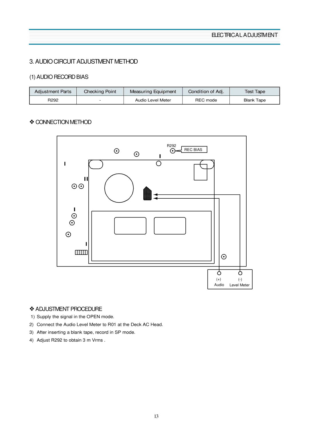 Daewoo DV-K580NZ-T service manual Audio Circuit Adjustment Method, Audio Record Bias 