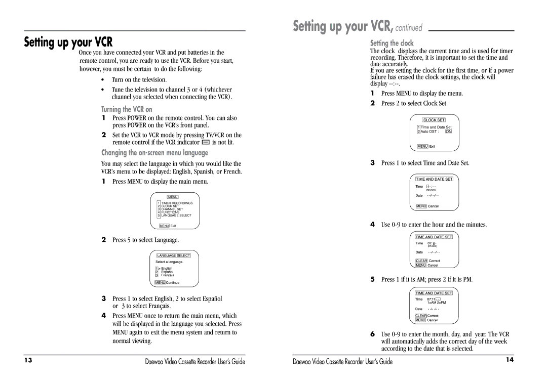 Daewoo DV-T27N, DV-T47N manual Setting up your VCR, Turn on the television 