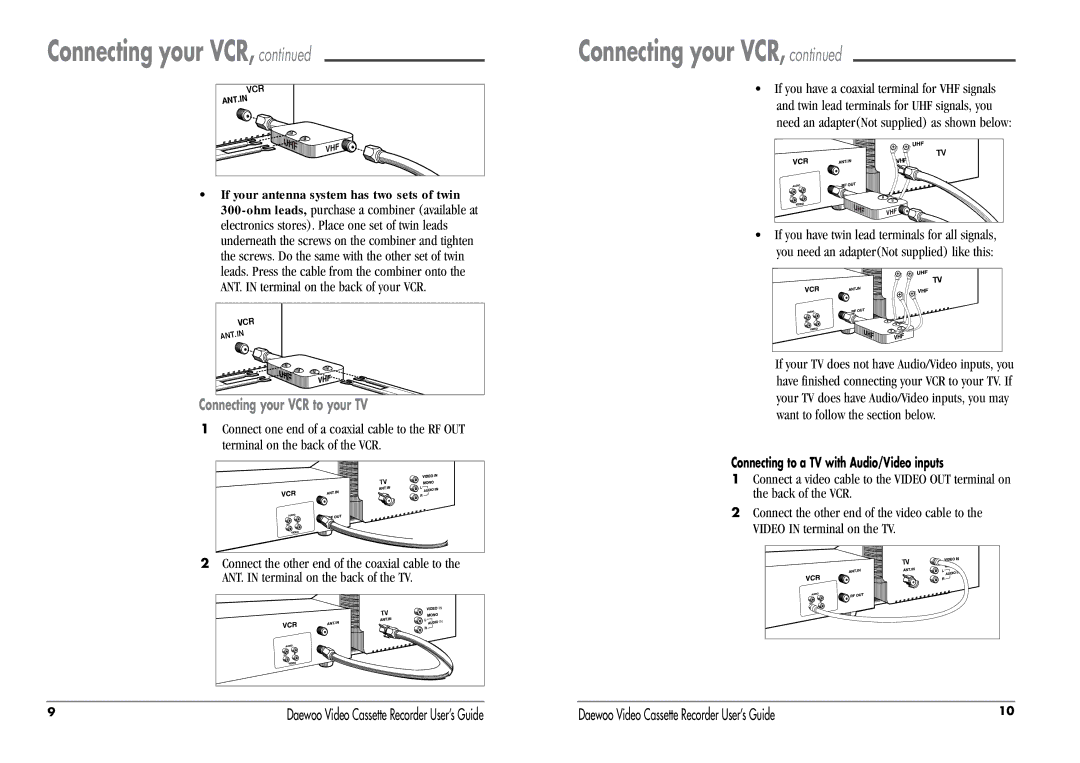 Daewoo DV-T27N, DV-T47N manual Connecting your VCR 