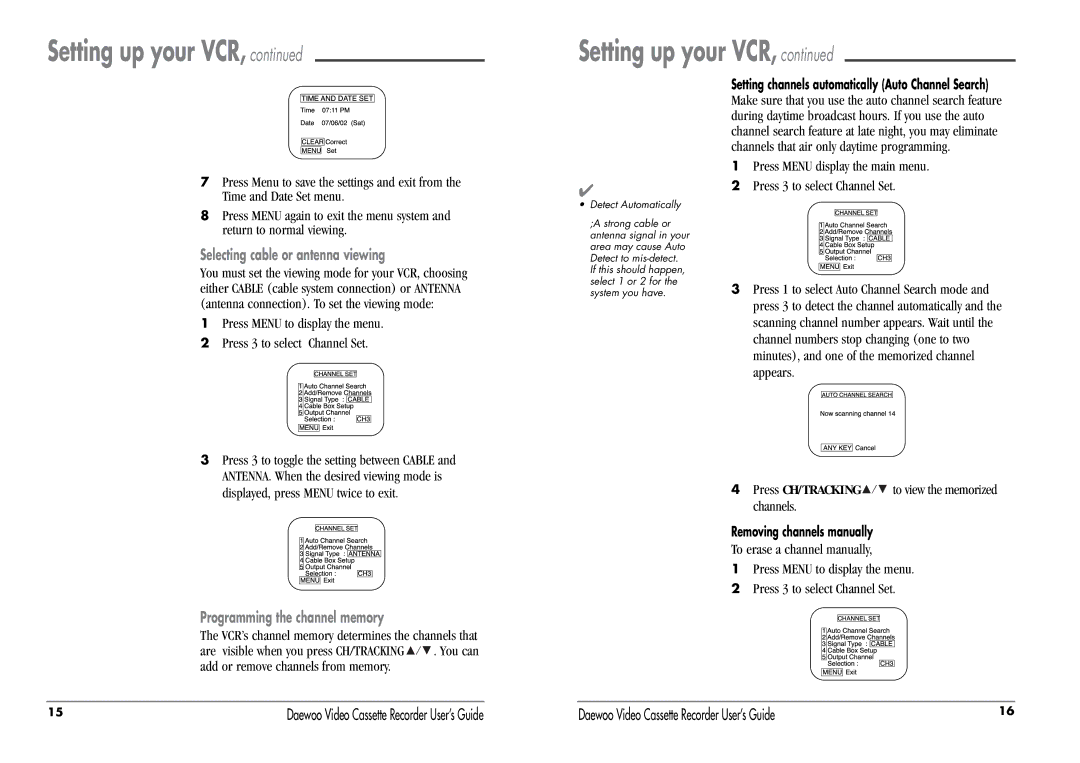 Daewoo DV-T5DN, DV-T3DN manual Press Menu to display the menu Press 3 to select Channel Set 