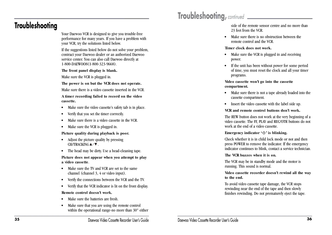 Daewoo DV-T5DN, DV-T3DN manual Troubleshooting 