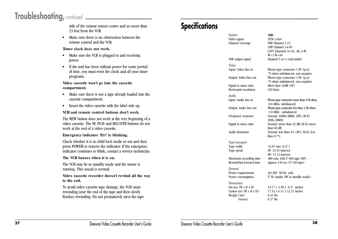 Daewoo DV-T87N manual Troubleshooting 