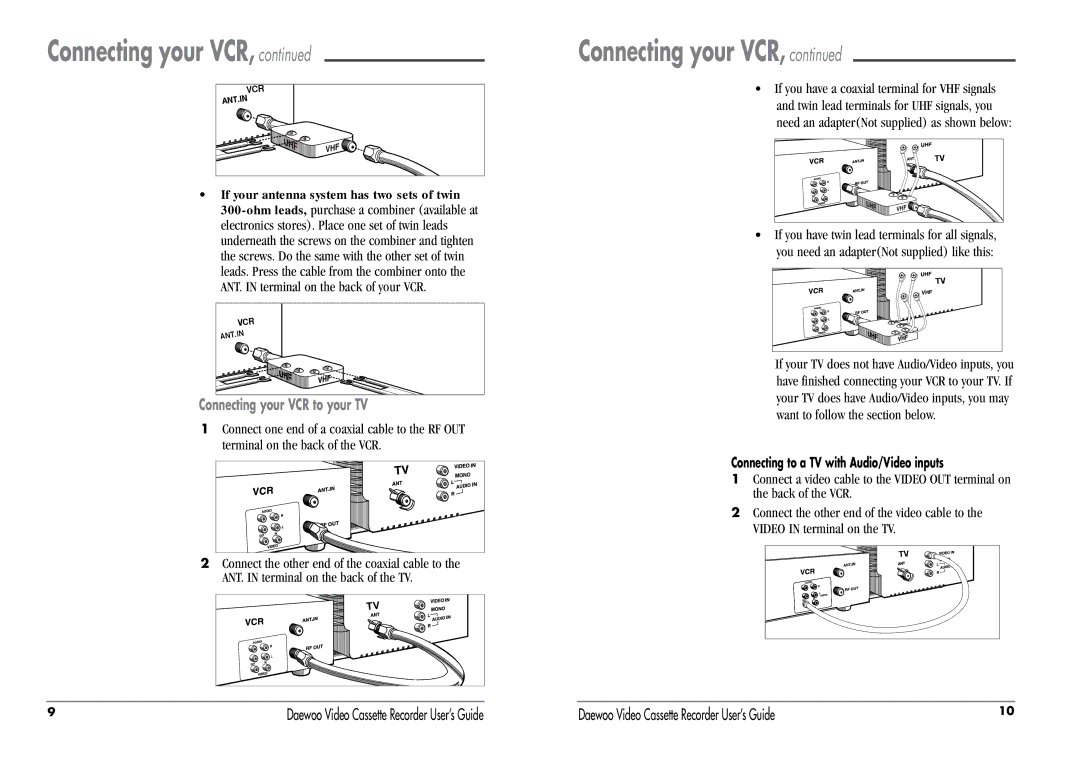 Daewoo DV-T87N manual Connecting your VCR 