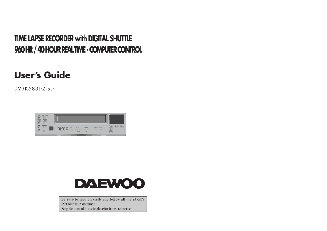 Daewoo DV3K683DZ-SD manual User’s Guide 