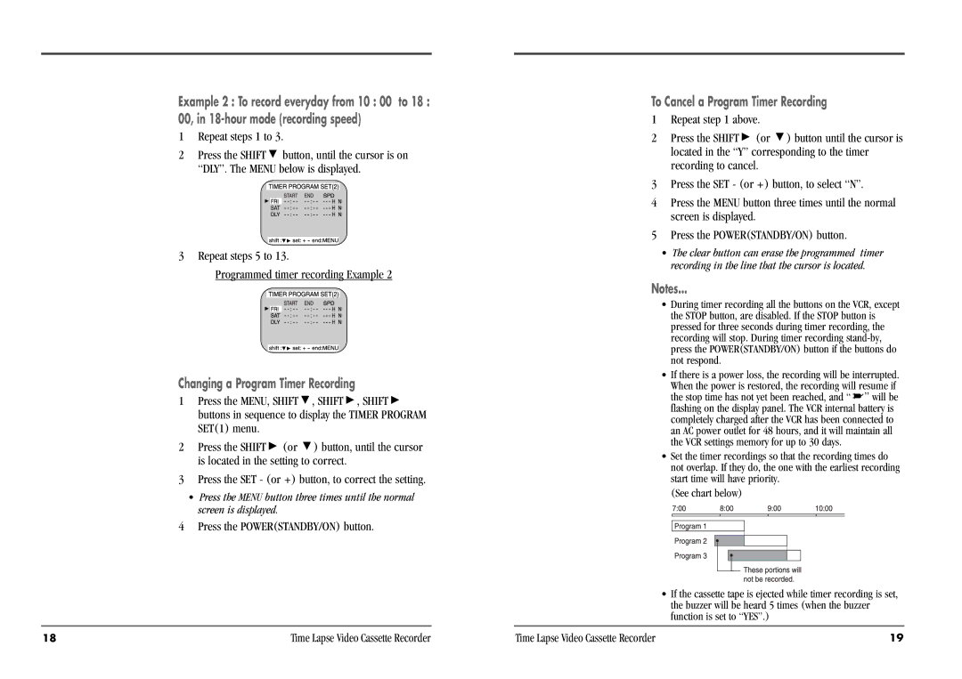 Daewoo DV3K683DZ-SD manual Repeat steps 1 to, Repeat steps 5 to Programmed timer recording Example 