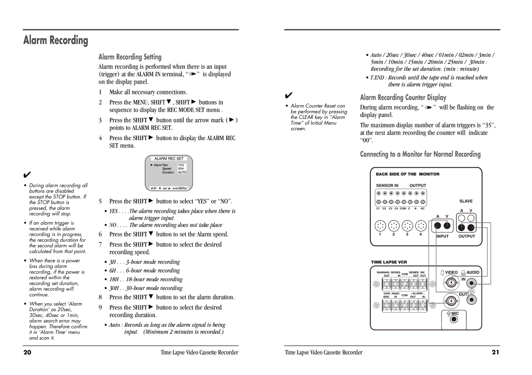 Daewoo DV3K683DZ-SD manual Alarm Recording, Press the Shift button to select YES or no 