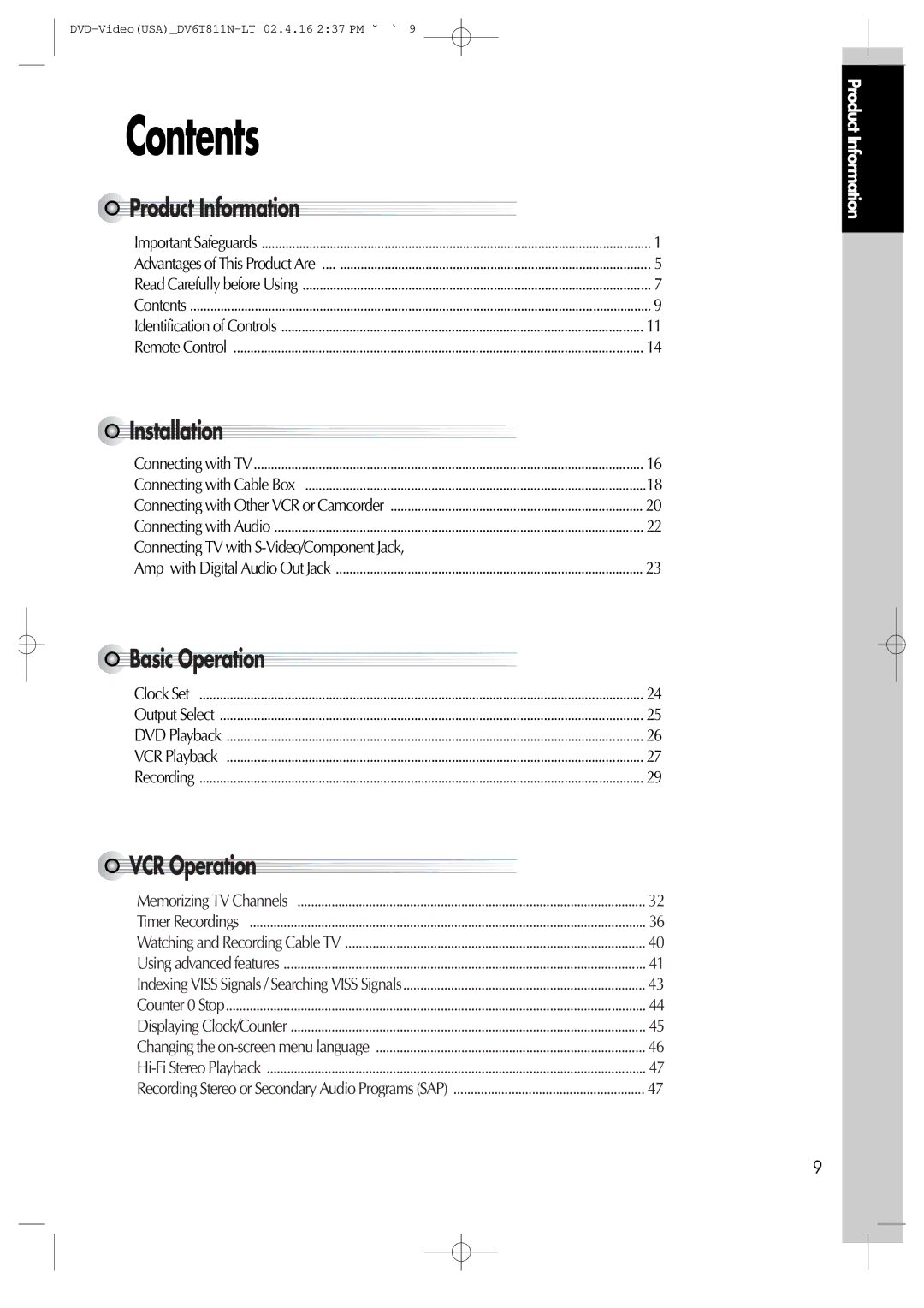 Daewoo DV6T811N owner manual Contents 